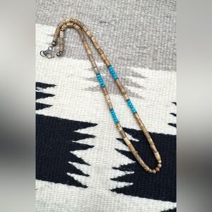 Navajo Native American Sterling Silver Turquoise Picture Jasper Heishi Necklace